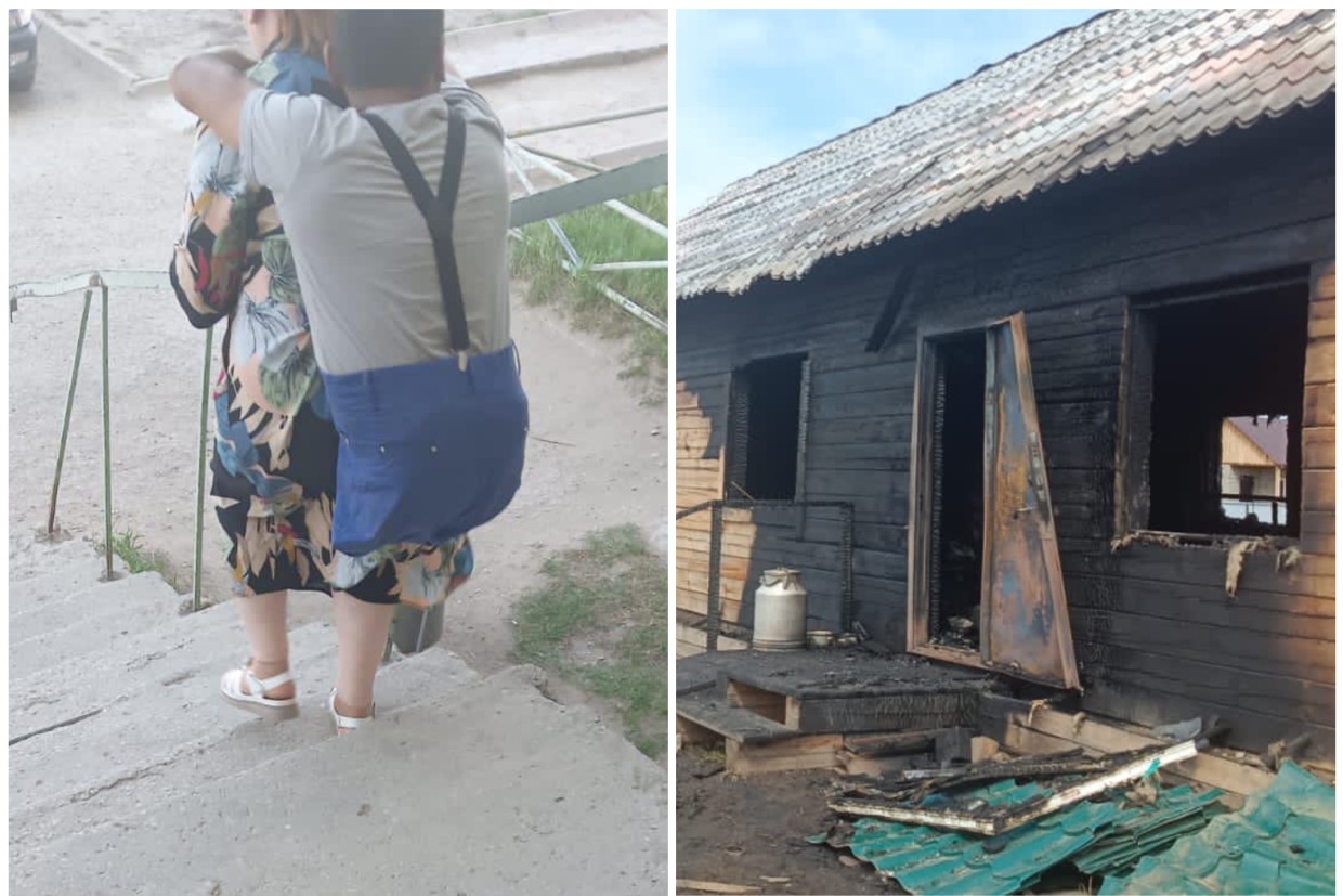 В Якутске жена носит мужа-инвалида на спине в больницу. Семья осталась без дома после пожара